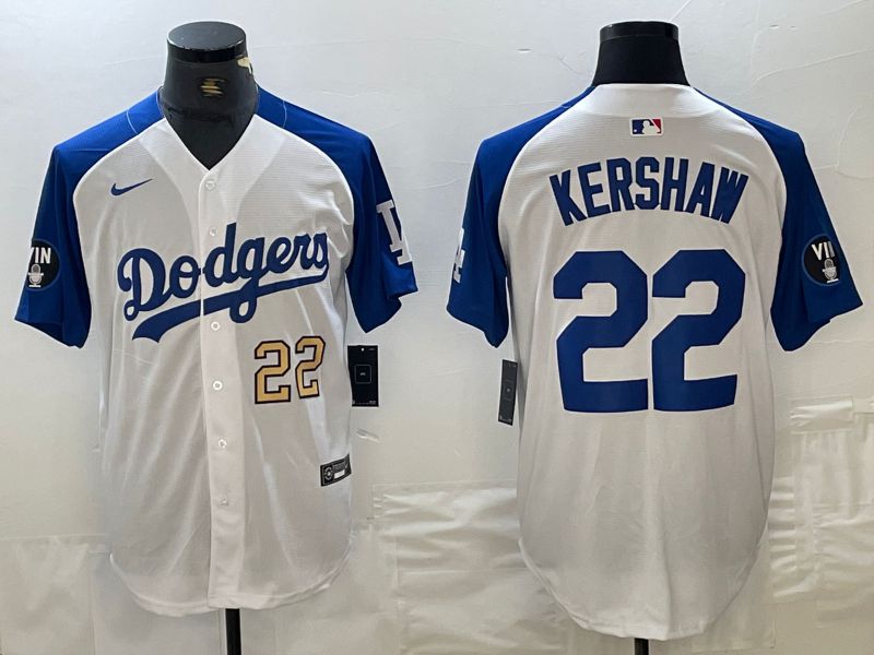 Men Los Angeles Dodgers 22 Kershaw White Fashion Nike Game MLB Jersey style 3